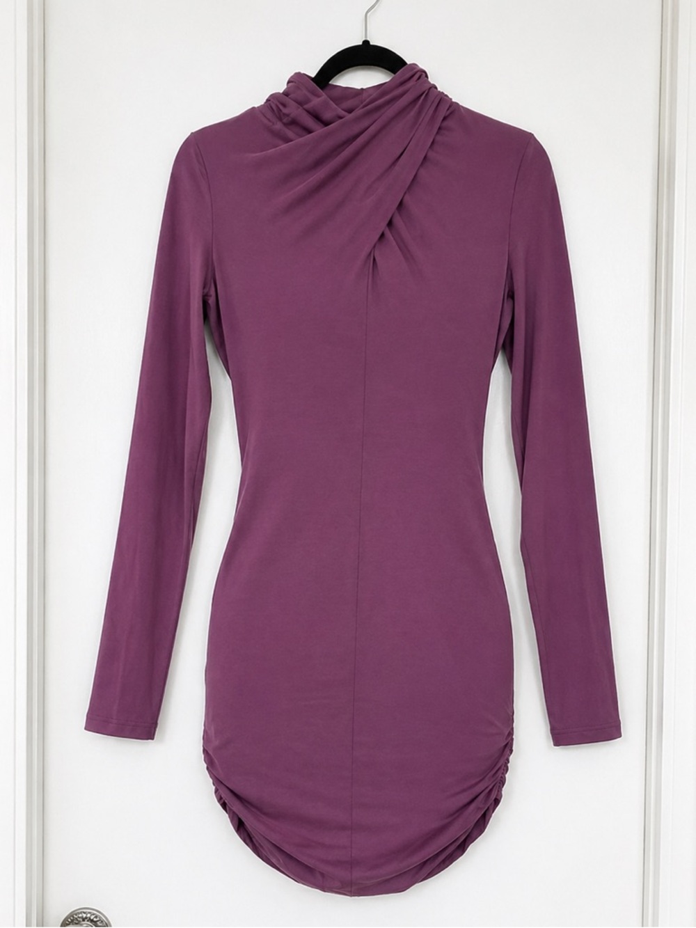 Susana Monaco Grape Jam Ruched Mock Neck Bodycon Mini Dress NWT M